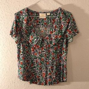 Maeve by Anthropologie floral blouse, size US 10, oversized Peter Pan collar.
